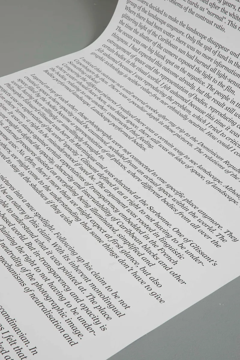 Close-up of the printed text curling on the floor